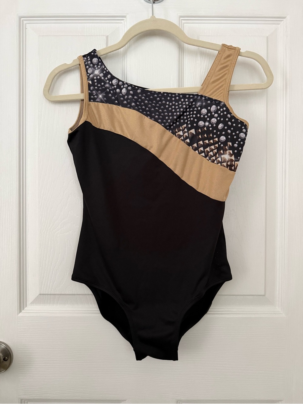 Justice Active Girls Gymnastics Dance Leotard Black Gold Silver Size 16